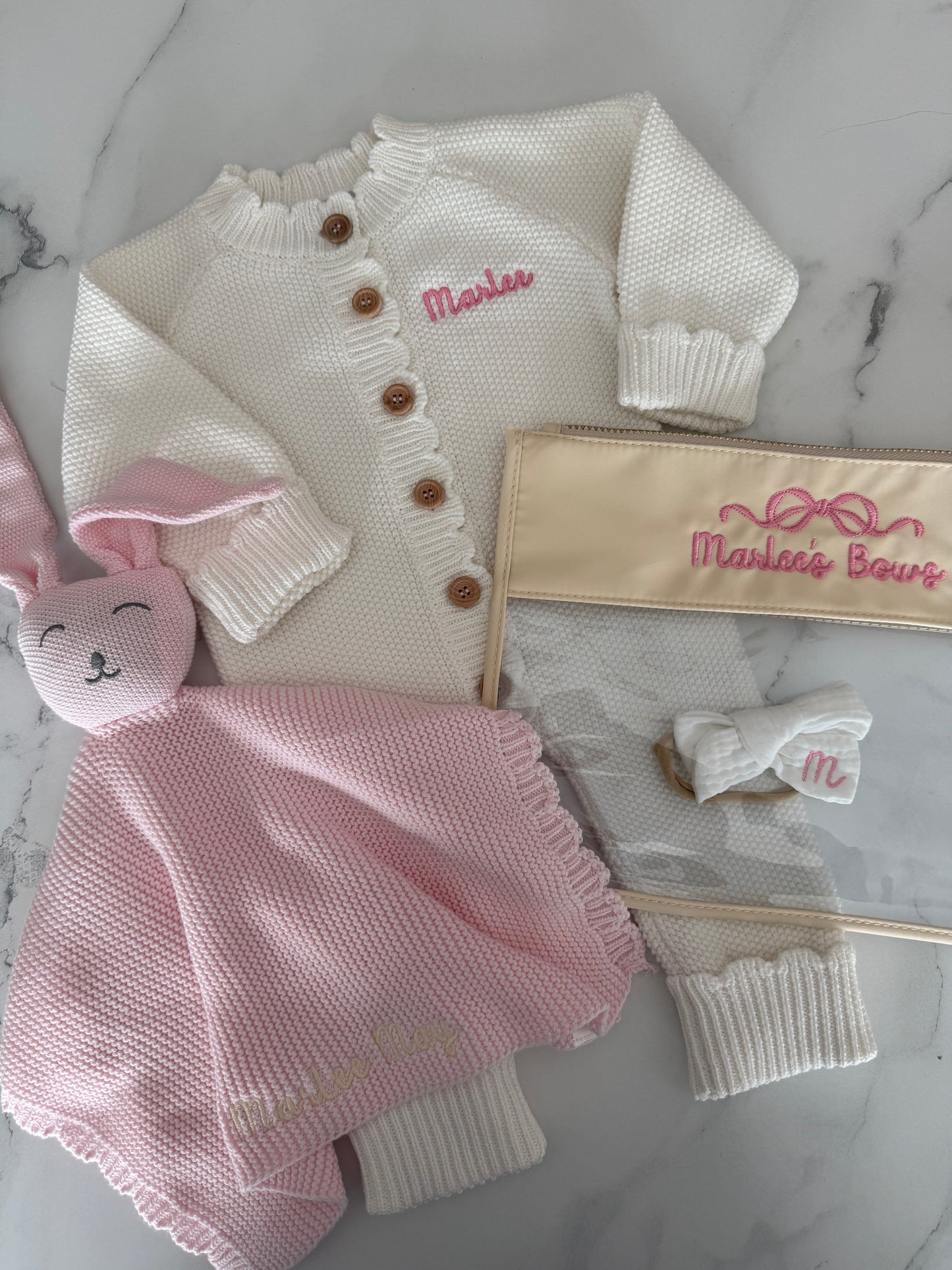 Scallop Knit Sweater Romper with Script Font Name