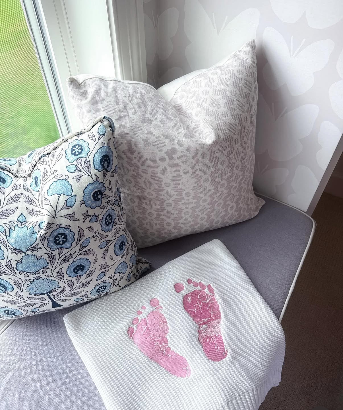 Keepsake Footprints or Handprint Cotton Baby and Toddler Blanket