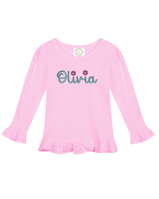 Girls Long Sleeve Ruffle Tee Shirt