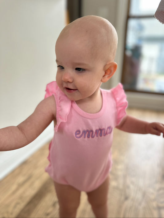 Baby Girl Flutter Sleeved Ruffle Bottom Bubble